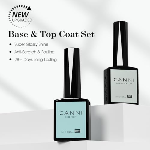 CANNI 2 Pcs 9ml Gel Base Top Coat Gel Polish Set - Shine Finish and Long Lasting, Soak Off LED Nail Lamp Base Top Coat DIY Nail Salon Manicure Gifts for Women