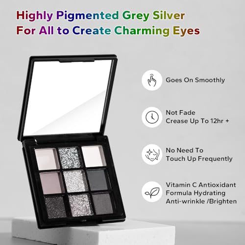 9 Color Smokey Eyeshadow Palette - Highly Pigmented Matte & Glitter Shades, Long-Lasting, Waterproof & Blendable, Black Silver Gray Eyeshadow Set for Sultry Glam (Reversal Star Smokey)