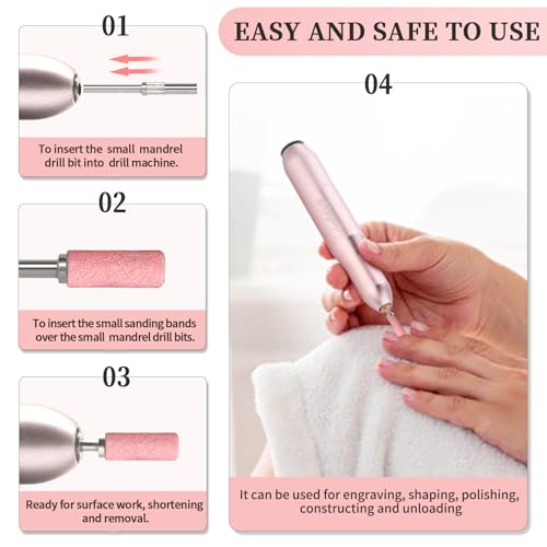 BLESWIN 200Pcs 3mm Small Sanding Bands with 2Pcs Small Mandrel Bit for Nail Drill, Upgrade Mini Nail Sanding Bands for Acrylic Nails Gel Removing Shaping, Manicure Nail Salon Use (240#Pink+180#White)