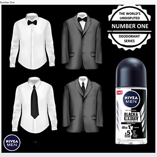 Nivea BLACK WHITE ORIGINAL, ROLL-ON ? FREE ALCOHOL, ANTIPERSPIRANT DEODORANT, 48 HOURS PROTECTION, 1.7 OZ (Pack of 6), 50.0 milliliters