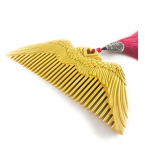 Wooden Comb For Women - Carved Craft Natural Boxwood Hair Comb - No Static Fine Tooth Wood Comb with gift box (Angel Wings)