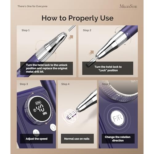 MelodySusie Professional Clip-On Cordless 2-in-1 Nail Drill with Adjustable Built-In Stand and Premium Motor, MB420G 40000RPM E-File with Max Speed for All Manicure Shaping & Gel Removal for Salon Use