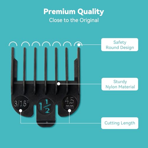 Clipper Guards Set Compatible with Most Wahl Clippers, Clipper Guides Replacement - 1/16" to 1/2", 6 Piece Set, Black Color