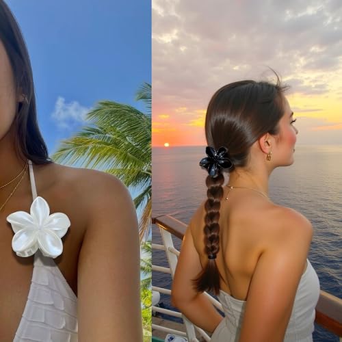 Flower Hair Clips for Women and Girls Thick to Thin Hair Large Cute Claw Clips Decorative Plumeria Hair Accessories Nonslip Aesthetic Glossy Netural