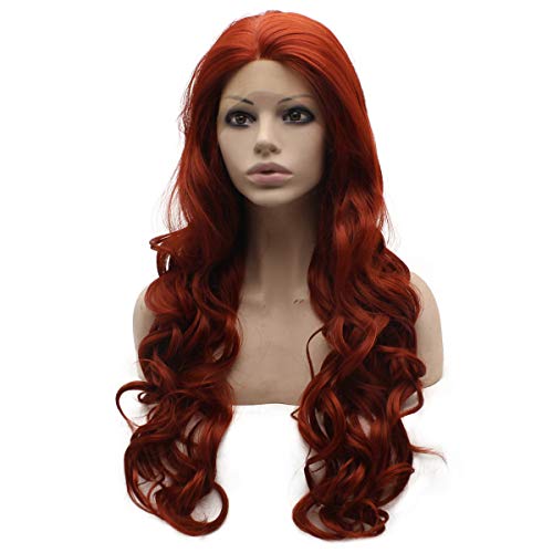 MX angel Long Burgundy Red Heat Friendly Fiber Lace front Natural Wig