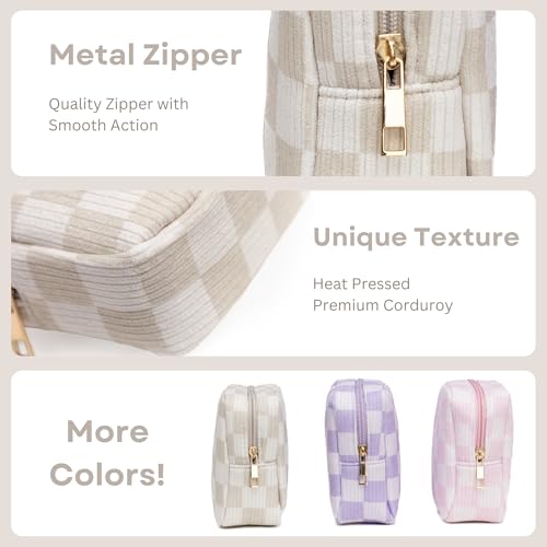 Mini Makeup Bag, Small Makeup Bag for Purse, Small Cosmetic Bag for Purse, Small Cosmetic Bag, Checkered Pouch, Cute Mini Pouch, Small Medecine Bag, Makeup Bag Small (Beige)