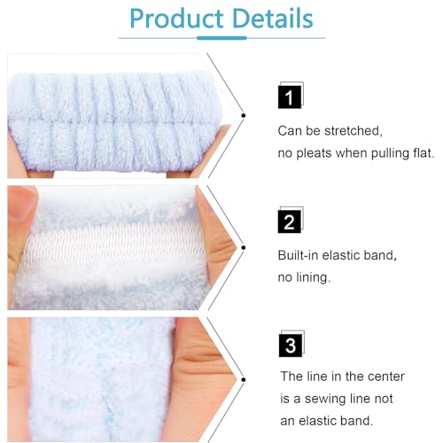 VELSCRUN Spa Headbands for Wash Face, Makeup Headband, Facial Skincare Headbands, 5 Pcs Blue Puffy Sponge Spa Headband Bow Tie Hair Band Hair Clips Wristband Set Women Girls Accessories