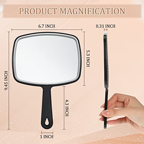 Geetery 12 Pcs Hand Held Mirrors with Handles Hand Makeup Mirrors Bulk Wall Mount for Women Cosmetic Bathroom Home Barber Salon Travel Portable Beauty School Gift, 6.69 x 9.45 Inch (Black)