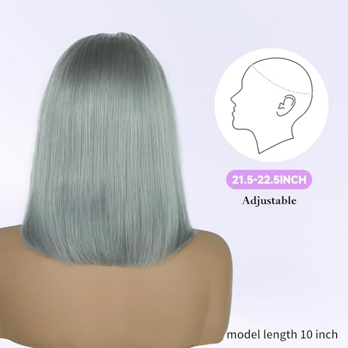 Silver Grey 13x4 Lace Front Bob Wig Brazilian Virgin Human Hair Wig Pre Plucked Hairline with Baby Hair UHD Transparent Lace Natural Looking Bleach Knots Glueless Wigs for Women 180% Density 14 Inch