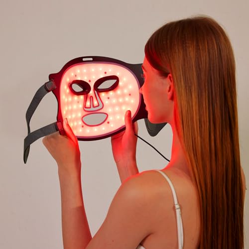 Cordless Red Light Therapy for Face, 7 Modes Led Face Mask Light Therapy with Remote, Near Infrared 880 Red Light Therapy Mask at Home, Wrinkle Reduction, Anti-Ageing, Black
