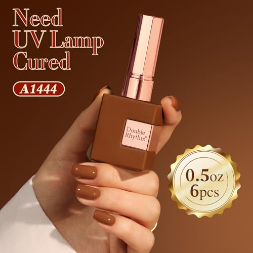 Double Rhythm 6 Pcs 15 ML Gel Polish Set Same Color Same Bottle Soak Off Gel Polish Kit Nail Art Manicure Salon DIY at Home for Women (Coffee Brown Nude Red Beige Pink-T6-5)