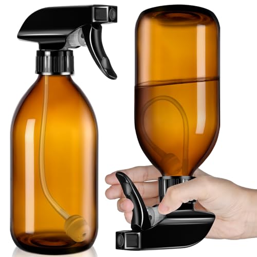 Tecohouse 2 Pack Amber 360¡Æ Glass Spray Bottles, 16 oz Empty Refillable Containers with Adjustable Spray Nozzles, Spray Bottles for Cleaning Solutions and Plants