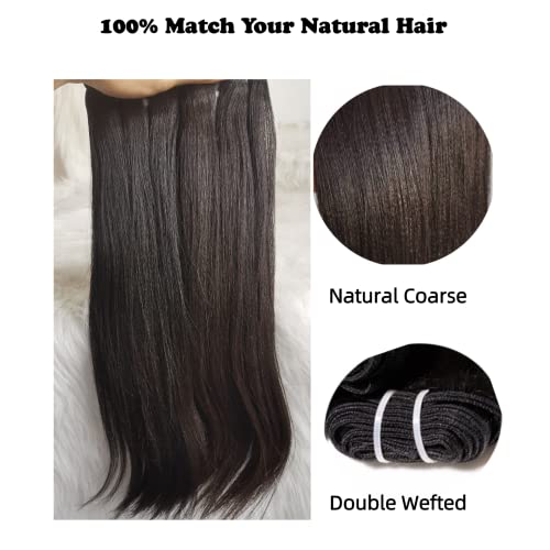 Last 5 Years Raw Light Yaki Relaxed Human Hair 2 Bundles Natural Coarse Yaki Kinky Straight One Donor Virgin Hair Weave For Black Women (12" 14")