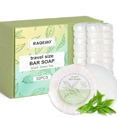 52 Mini Bar Soap Bulk - Travel Soap Individually Wrapped Body Bath Gentle Soap Bars Men Women Travel Size Toiletries for Homeless Hotel Essentials for Guest Bathroom Airbnb£¨Green Tea£©
