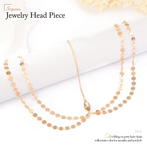 Yean Gold Sequins Head Chain Bohemian Hair Jewelry Headpiece Forehead Band Festival Headband Accessories for Women