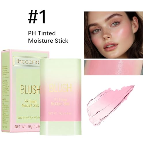 PH Color Changing Blush Stick, Multi-Use Makeup Blush Stick Cream Blush Stick, Tinted Solid Moisturizer Stick for Cheek & Eyes & Lips (#1 PH Shy Pink)