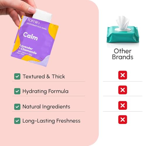 FOMIN Acidified Travel Deodorant Wipes For Women & Men - 100 Count - Variety Pack - pH Balanced, Mini Deodorant Travel Size Wipe - Plastic-Free, Individually Wrapped Underarm Body Wipes