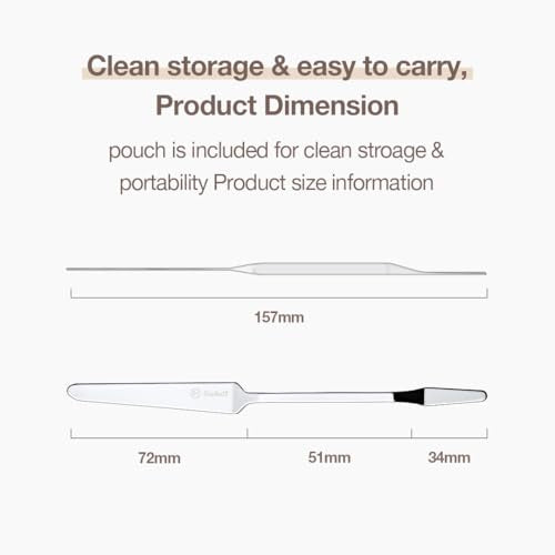 Foundation Spatula Made of Stainless Steel | Professional Makeup Spatula for Even Application of Foundation | Double Edged Spatula for Small Area of Face | Pouch Included for Clean Storage