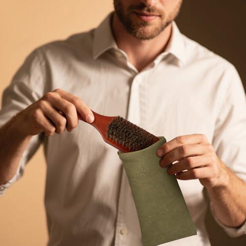 Men Hair Brush, 2-Sided Boar Bristle Slick Back Hair Brush for Men Barbers Beard & Hair Care for Thick Coarse Hair Detangling Smoothing
