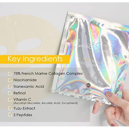 glowiest Sweet Dreams Yuzu Bright Collagen Mask Set of 3, Hydrating Face Collagen Jelly Mask, 78% Collagen, Niacinamide, Vitamin C, Peptides, Korean Skincare