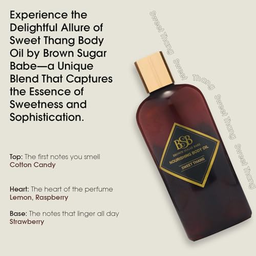 Brown Sugar Babe Sweet Thang Body Oil, Cotton Candy, Lemon and Raspberry Fragrance Oils, Nourishing Oil for Women, Scented Skin Care, Perfume Body-Oil, Paraben Free, Made in USA