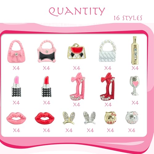 64PCS Nail Charms for Acrylic Nails,Alloy Y2K Nail Jewels Lipstick,High Heels,Handbags,Lips,Nail Accessories Nail Art Rhinestone
