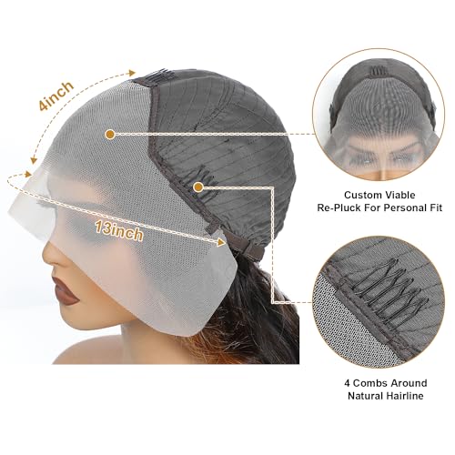 Ombre Highlight Lace Front Wigs Human Hair Colored 1B/30 Honey Blonde Glueless Pre Plucked Wigs Human Hair 13x4 Lace Wigs Human Hair For Women 180% Density 24inch