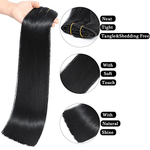 Clip in Hair Extensions Real Human Hair Jet Black for Women Invisible Natural Straight Seamless Clip in Hair Extensions Human Hair 8pcs Double Weft 2.8oz/70g (#1 Jet Black, 20 Inch)