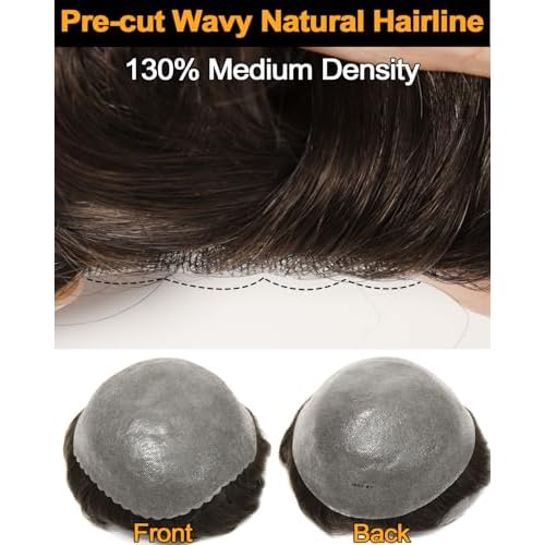 BEEOS 0.10mm Durable PU Skin Toupee for Men, 130% Medium Density Volume Human Hair System No Shed, 8x10 Inch Mens Hair Piece #3 Brown