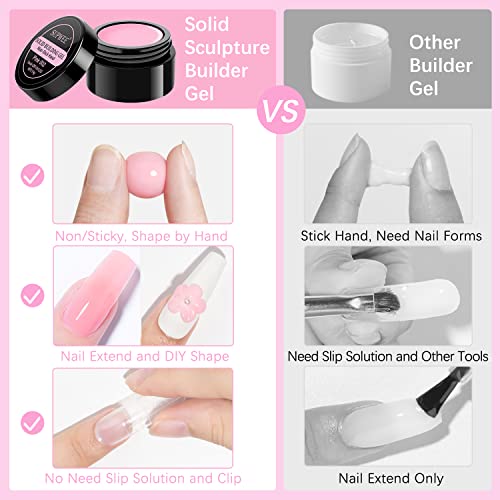 Solid Builder Gel for Nail Extension Non Stick Hand Scupture Hard Gel with Dual Form Nail Brush Tool for Home DIY Manicure 7 Colors 14g(0.49 oz)
