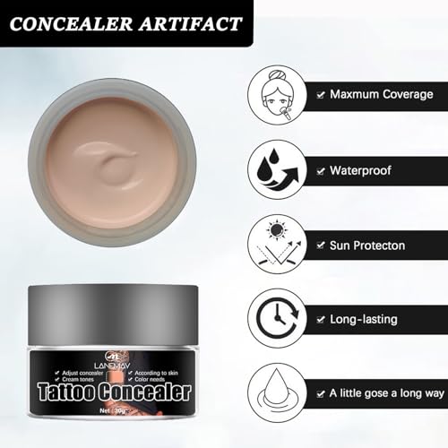 Tattoo Cover Up, Invisible Waterproof Concealer,Long Lasting 30g light