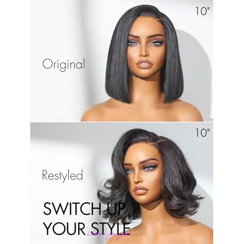 LUVME HAIR Bob Wig 100% Human Hair Wigs Glueless Lace Front 200% Density 12 Inches Bob, Pre Cut Plucked Hd Lace Short Wig Ready To Go Natural Color Straight Bleached Knots Side Part Black Wigs