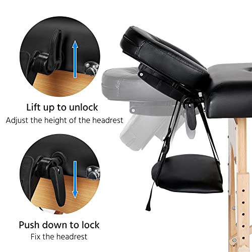 Yaheetech Massage Table Lash Bed Portable Massage Spa Bed Beauty Tattoo Table Adjustable for Eyelash Tech Physical Therapy Couch, Black