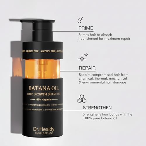 Dr.Healdy Anti-Thinning Batana Oil Shampoo & Deep Moisturizing Conditioner Set (6.8oz x2) Natural herbal Scent,Clarifying Hair Care,Hair Thickening Product, Women & Men