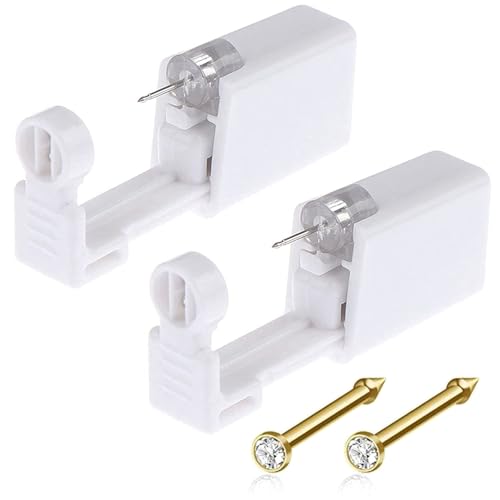 Nose Piercing Gun Kit - 6Pcs Self Nose Piercing Kit Unit Disposable Nose Piercing Gun Including 2Pcs Nose Piercing Gun with 2Pcs Built-in Nose Studs and 2Pcs Clean Tools for Nose Cartilage Tragus Helix Piercing Kit(Gold)