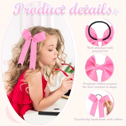 20 Pieces 9.06 inches Collegiate Cheerleader Hair Bows for Women, College Style Long Tail Skinny Cheer Bow Elastic Band Hair Bow Ties for Teen College Sports Cheeleader Sports(Pink)