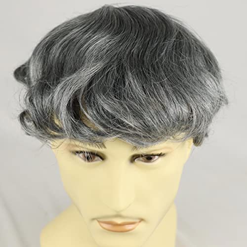 Mens Hair System for Men Toupee Human Hair Piece Fine Mono Top with NPU around Men's Wig European Hair Protesis Capilar Hombre 1B OFF Black Mix 60% Gray hair(10x8,1B/60)
