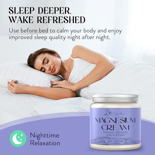Magnesium Cream for Sleep - Topical Magnesium for Women, Muscle Relaxation, Calm, Moisturizing with Coconut Oil, Shea Butter & Hyaluronic Acid, 4.23 OZ, Safe for Kids (4.23 Ounce, Lavender)