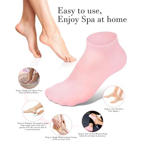 Silicone Moisturizing Socks for Women Dry Cracked Feet, Soft Gel Rubber Socks, Women Foot Care Spa Pedicure Silicone Socks for Cracked Heel and Softening Rough Skin, Calluses (1 Pair)