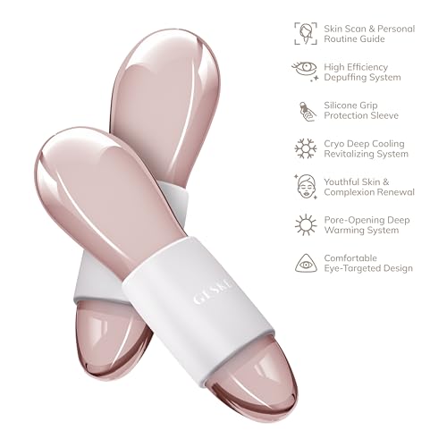 GESKE SmartAppGuided¢â Cool & Warm Duo Eye Massager | 7 in 1 | Time-saving Dual Massager | For Eyes & Face | Battery-free Cooling & Warming | Firms, Relaxes & De-Puffs Skin