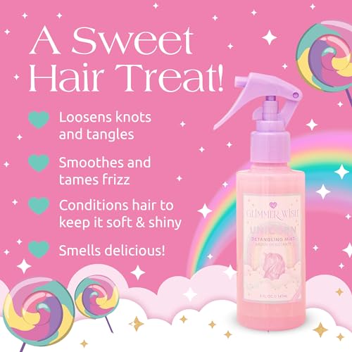 Glimmer Wish Unicorn Hair Detangler Spray ? Leave-In Conditioner for Kids & Women, Tangle-Free Detangling Mist, 5 fl oz