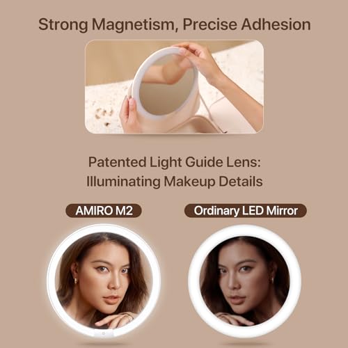 AMIRO M2 Travel Makeup Bag with 5 Level Brightness & 3 Color LED Mirror, Portable Makeup Artist Organizer, White