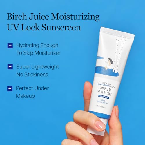 ROUND LAB Birch Juice Moisturizing UV LOCK SPF 45 | NBC No1 SPF, Glow Sunscreen for Daily Skincare, Non-toxic, UV Protection, Lightweight, Oil-Free, Organic, Korean Sunscreen (1.69 Fl Oz)