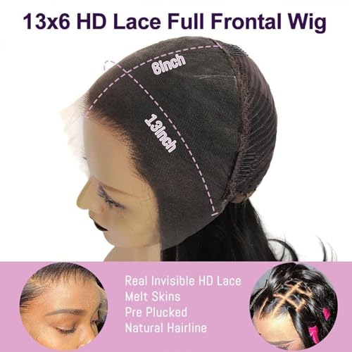 WOWANGEL 13x6 HD Lace Front Wigs Human Hair Body Wave Pre Plucked SKINLIKE 0.1mm Extremely Thin Real HD Lace Front Wigs 180% Density Glueless Human Hair Wigs for Women 16 Inch