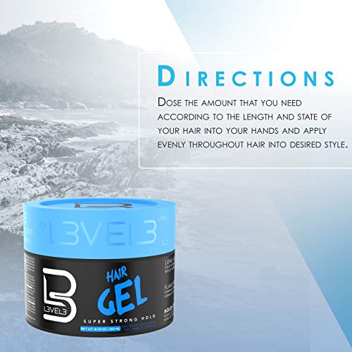L3 - Hair Gel - Super Strong Hold - Flake Free - Long Lasting Shine - For Men and Women - Level 3 Gel - Add Volume and Texture
