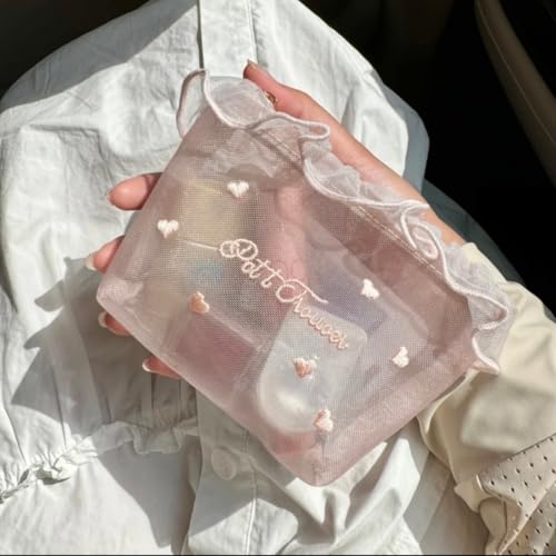 Cute Makeup Bag Y2k Cosmetic Bag for Purse Coquette Aesthetic Make Up Bag Bow Aesthetic Bag (Pink)