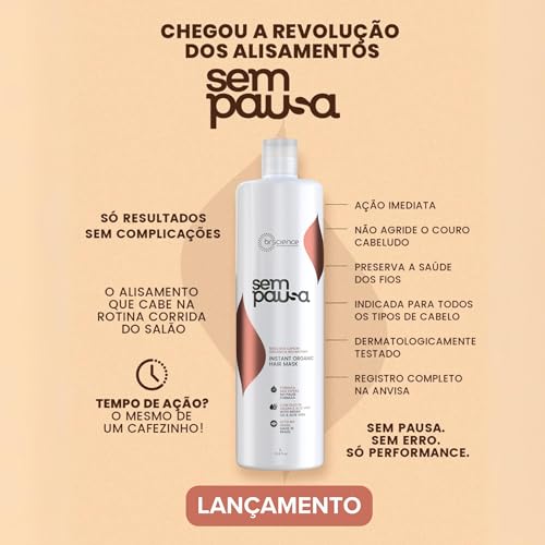 BRSCIENCE Sem Pausa Organic Keratin Hair Treatment | Alisado sin formol | Formaldehyde-Free Brazilian Keratina para Alisar el Pelo | Organic Hair Straightening | Keratina Brasile?a (33.8 Fl Oz)