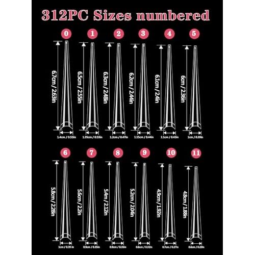 312PCS Extra Long Stiletto Nail Tips for Acrylic Nails Professional, 4XL Half Cover Stiletto Nails Tips, Clear French False Nail Extension, Super Long French Tapered Nails Tip 12 Sizes