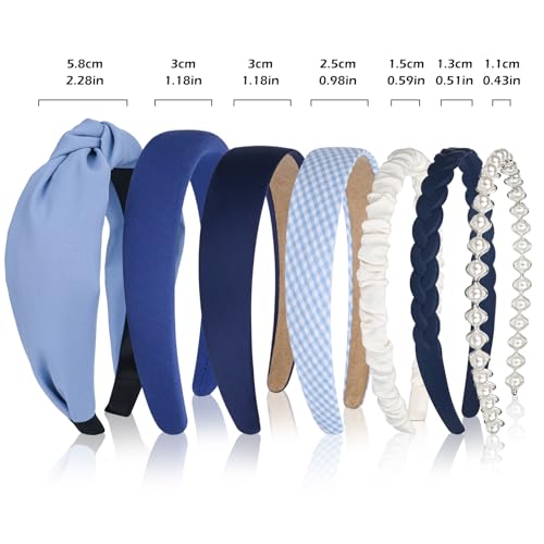 LYroo Headbands for Women Girls Blue Cute Knotted Headband Head Bands for Women's Hair Non Slip Trendy Thick or Thin Headbands Fashion Hair Accessories£¨7PCS£©