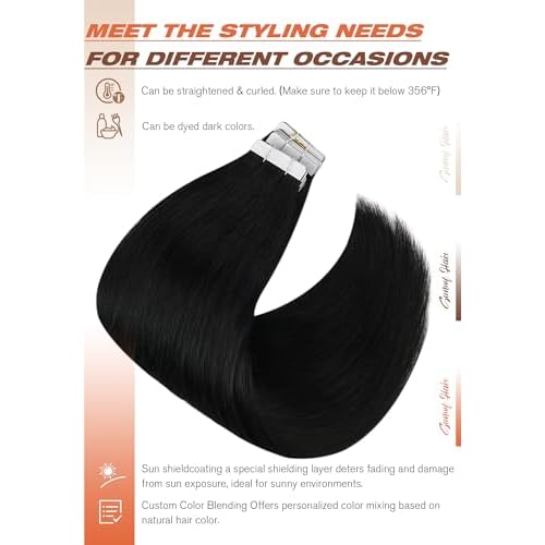 Sunny Hair Tape in Hair Extensions Human Hair 24inch Hair Extensions Real Human Hair Tape in Extensions for Women Jet Black Invisible Remy Hair Natural Straight Skin Weft Double Sided Tape 40pcs 100g